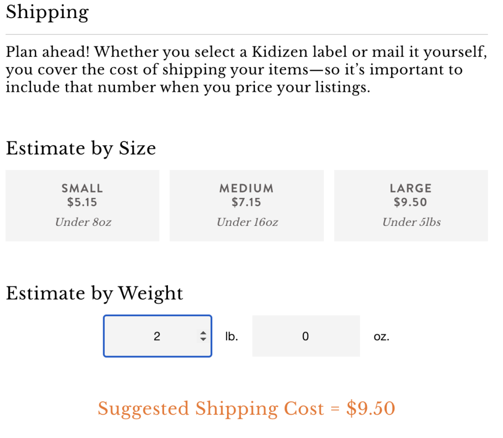 kidizen shipping rates